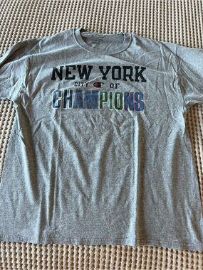 Champion Gray 'New York City of Champions' Graphic Tee with Multicolor Lettering